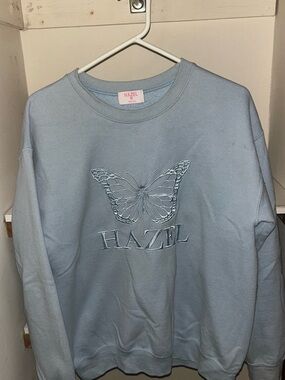 hazel Pale Blue Embroidered Butterfly Sweatshirt